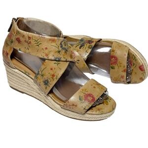 PATRICIA NASH Rubia Prairie Rose Floral Leather Espadrille Wedge Sandals Size 7